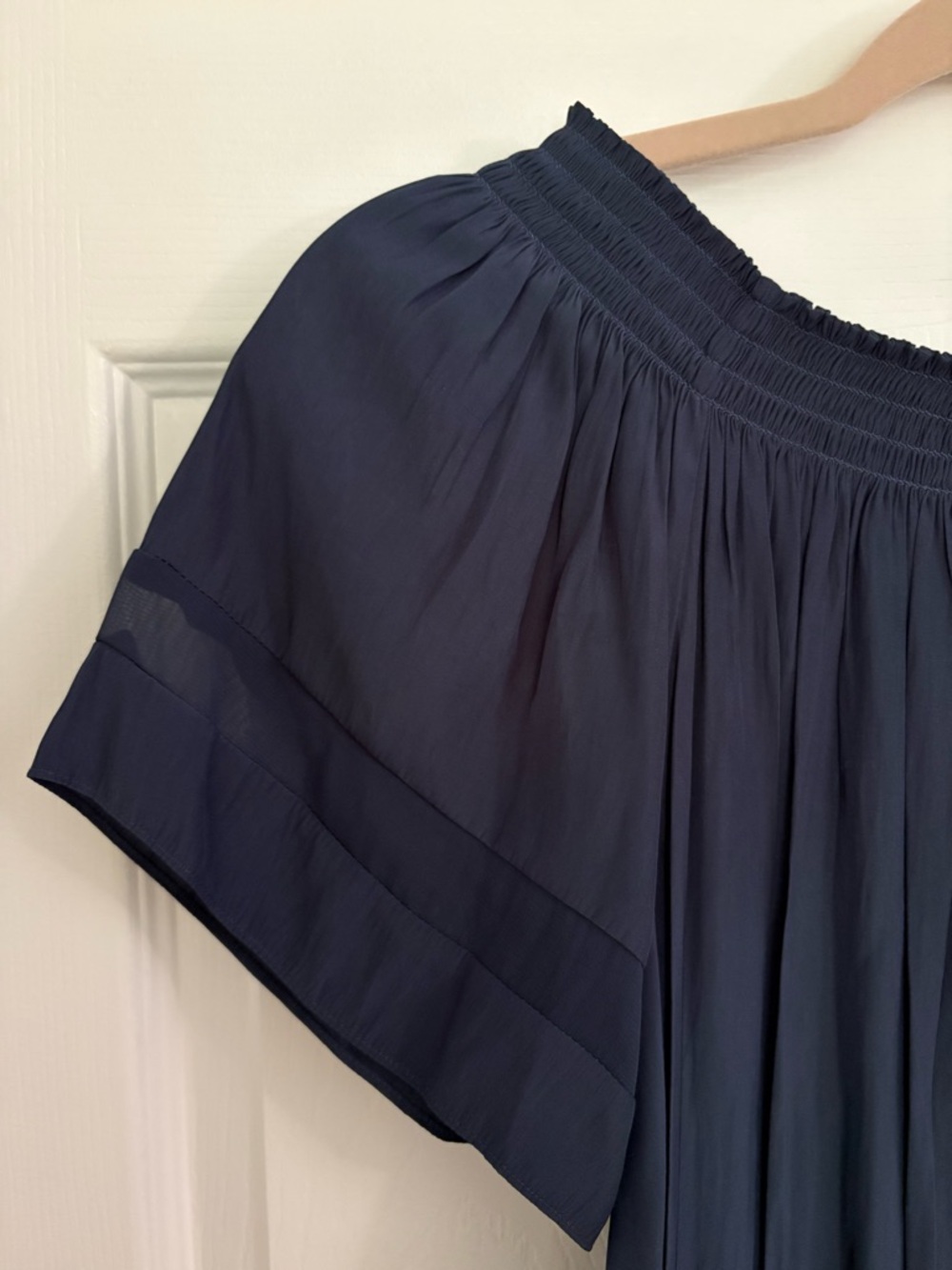 Ramy Brook Navy Off-Shoulder Smocked drop waist mini Dress